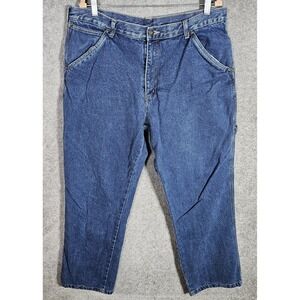 Smiths Workwear Flannel Lined Carpenter Jeans Mens Size 38x32 Blue Denim Pockets